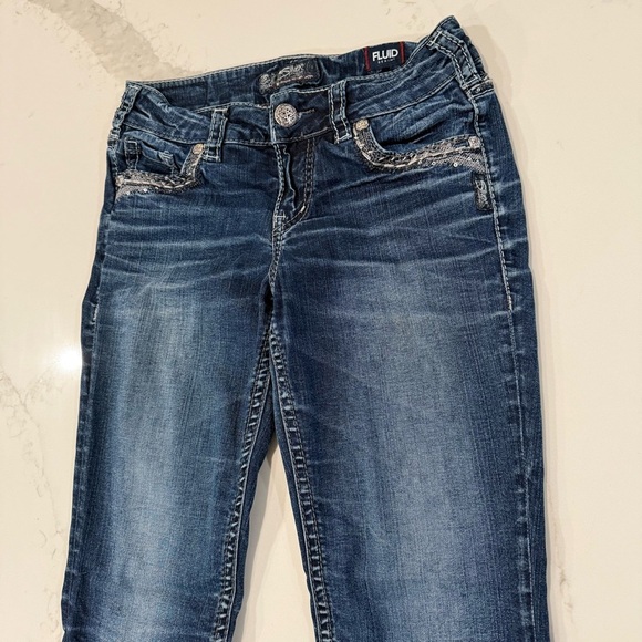 Silver Suki Mid Boot Denim Jeans Women’s W26xL31 Dark Blue Embroidered Pockets - Picture 3 of 12